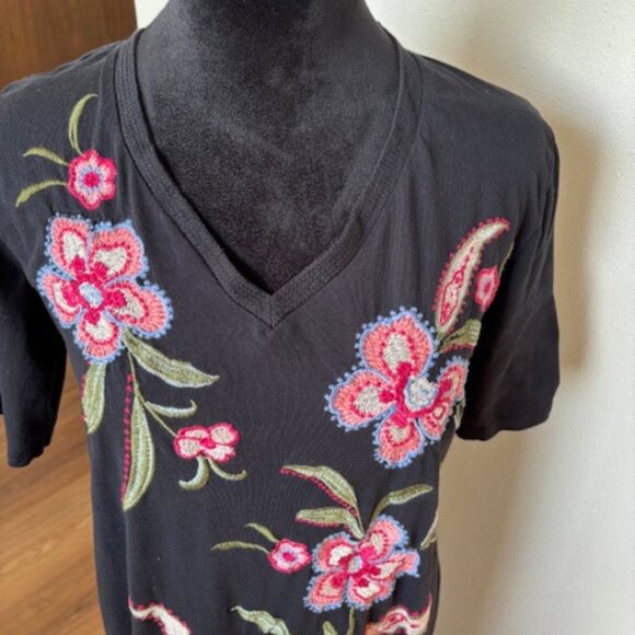 Johnny Was Black Floral Embroidered Short Sleeve Maxi Dress Medium - Picture 2 of 7